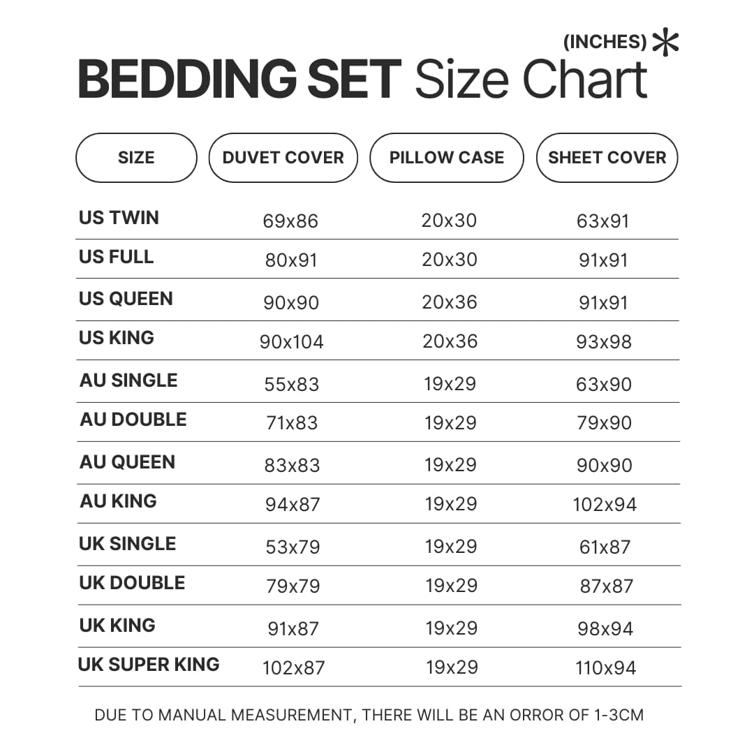 Bedding Set Size Chart - Donkey Kong Merch