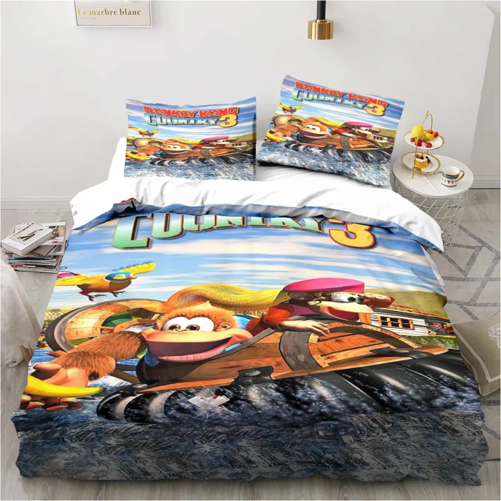 Monkey Cartoon Donkey Kong Fashion Cartoon Duvet Cover Set Three piece Bed Set King Size Double 11 - Donkey Kong Merch