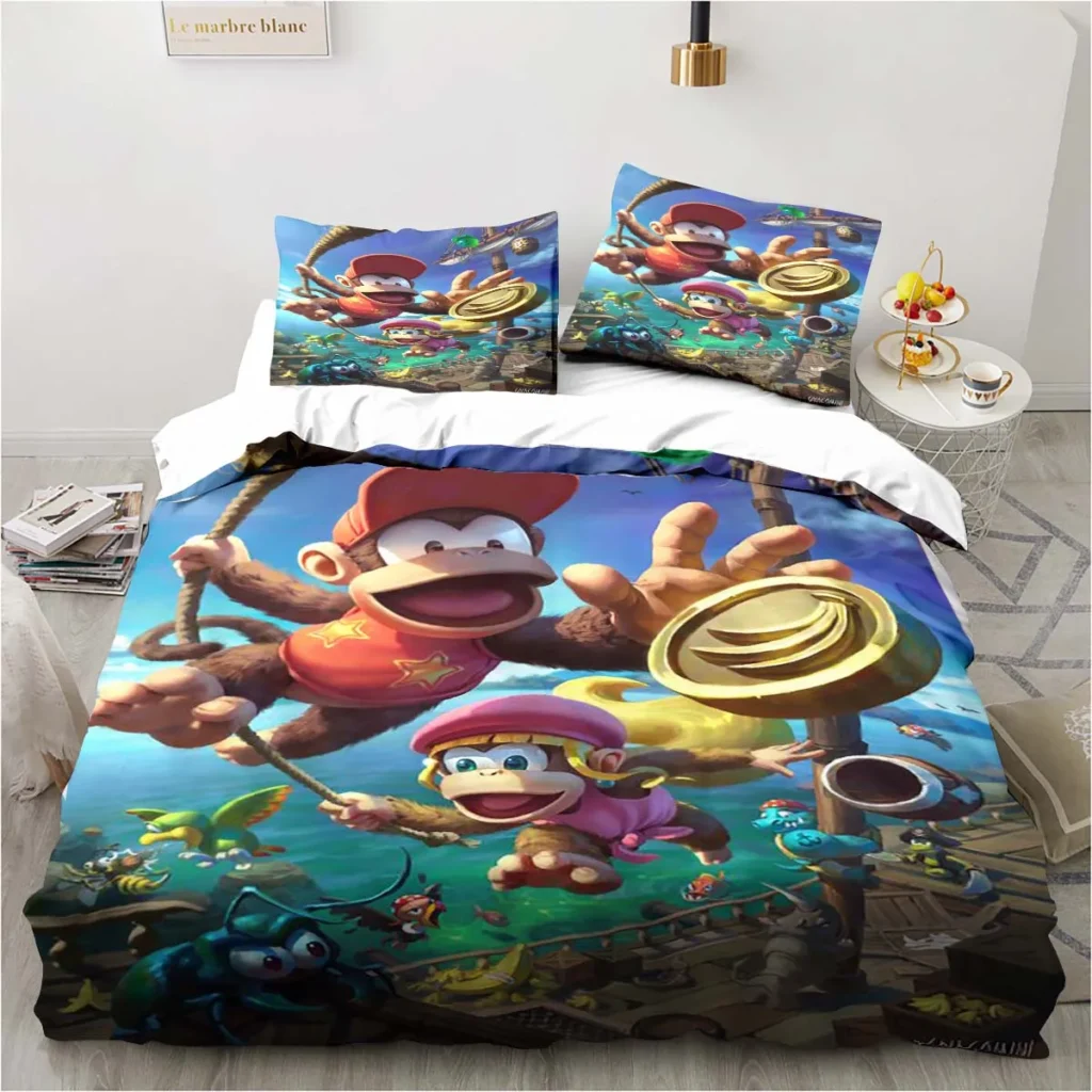 Monkey Cartoon Donkey Kong Fashion Cartoon Duvet Cover Set Three piece Bed Set King Size Double 12 - Donkey Kong Merch