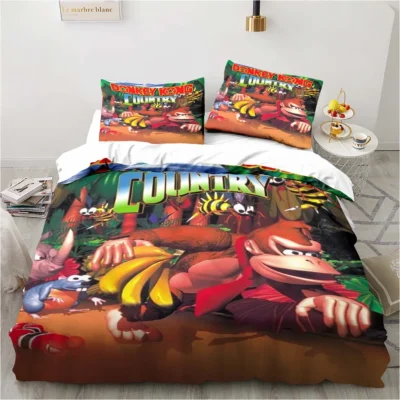 Monkey Cartoon Donkey Kong Fashion Cartoon Duvet Cover Set Three piece Bed Set King Size Double 15 - Donkey Kong Merch