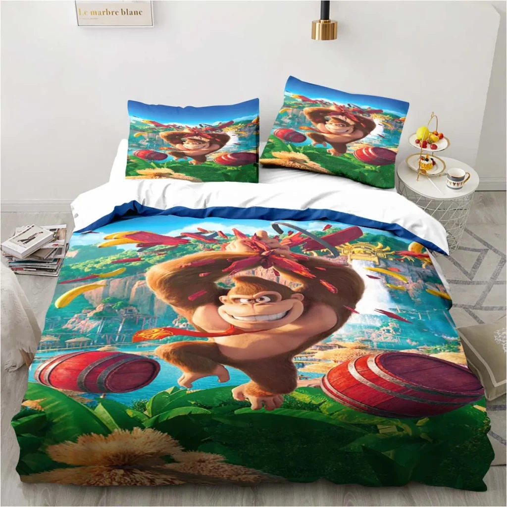 Monkey Cartoon Donkey Kong Fashion Cartoon Duvet Cover Set Three piece Bed Set King Size Double 17 - Donkey Kong Merch