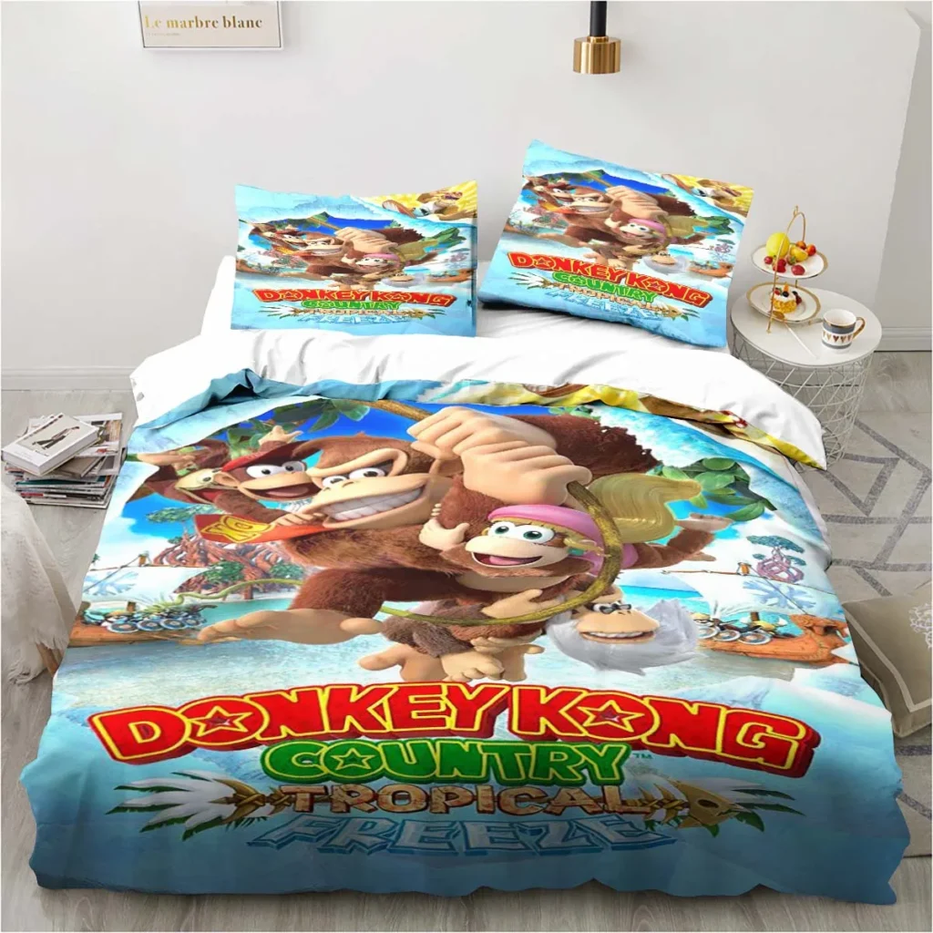 Monkey Cartoon Donkey Kong Fashion Cartoon Duvet Cover Set Three piece Bed Set King Size Double 18 - Donkey Kong Merch