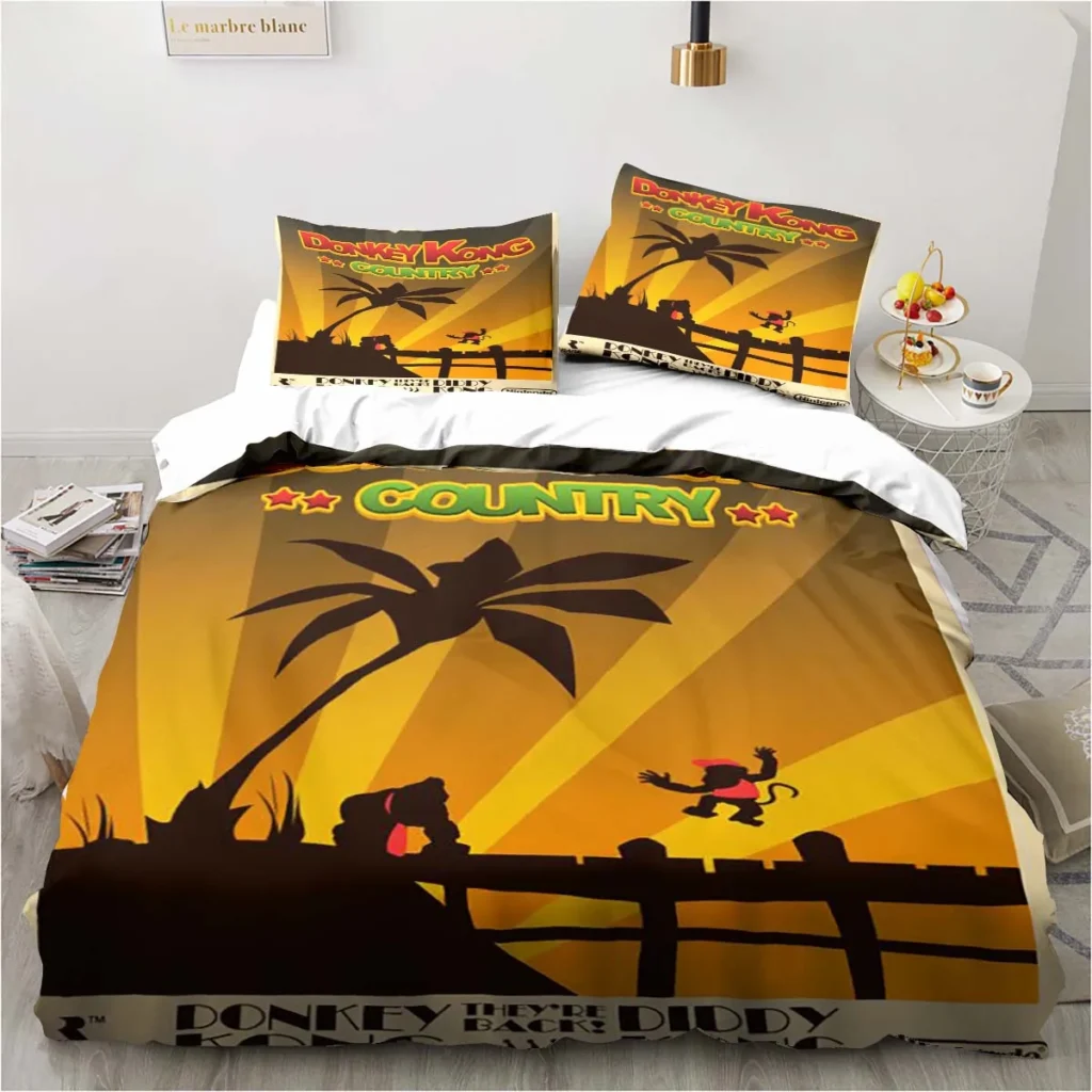 Monkey Cartoon Donkey Kong Fashion Cartoon Duvet Cover Set Three piece Bed Set King Size Double 4 - Donkey Kong Merch