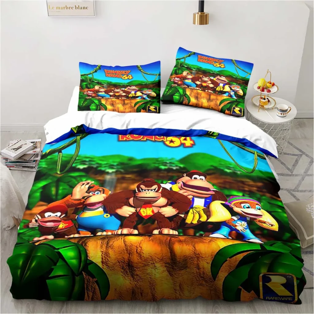 Monkey Cartoon Donkey Kong Fashion Cartoon Duvet Cover Set Three piece Bed Set King Size Double 7 - Donkey Kong Merch