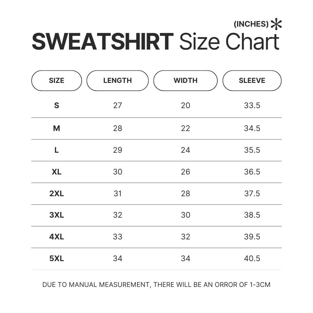 Sweatshirt Size Chart - Donkey Kong Merch