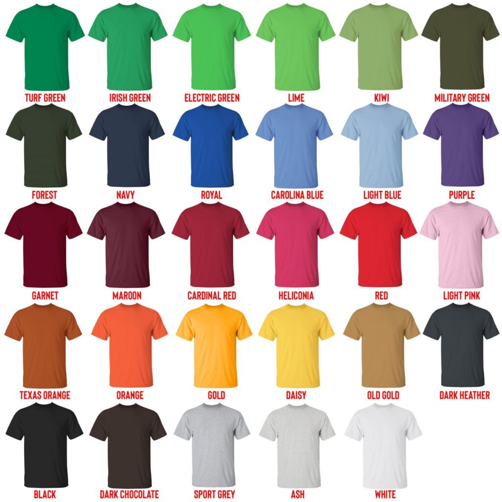 t shirt color chart - Donkey Kong Merch